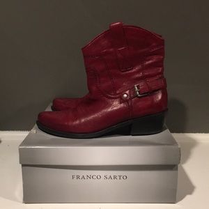 Franco Sarto Waco Red leather cowboy ankle boot